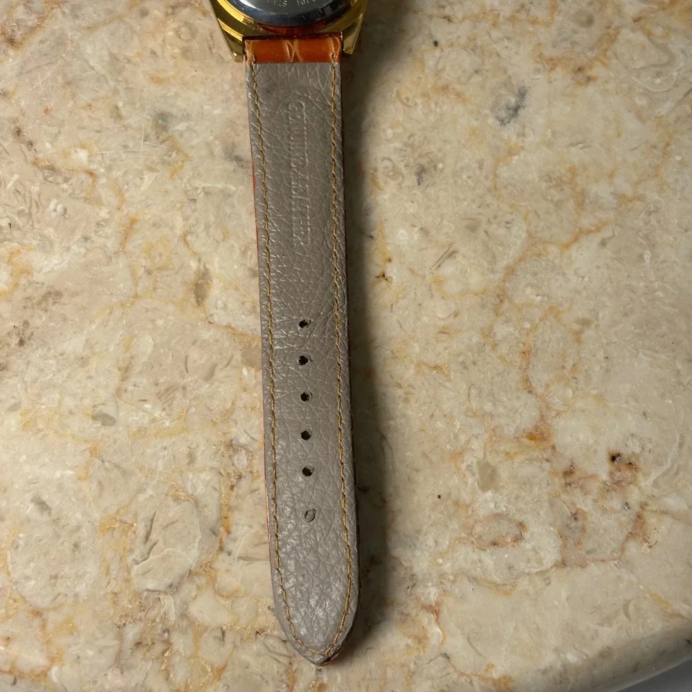 Armitron Looney Tunes Taz Musical Watch Gold Brown Leather Vintage 90s OS